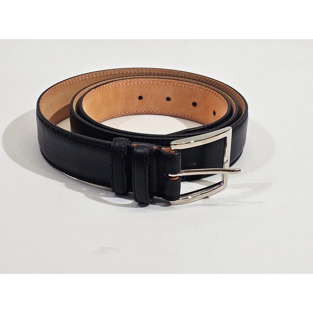 Boggi Milano Leather Belt Mens 110 Black Handmade in Italy Solid Brass Buckle